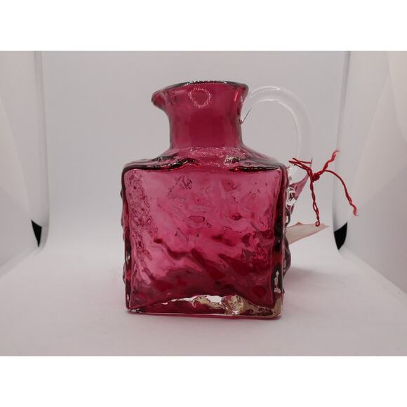 Vintage Hand Blown Pilgrim Crinkle Glass Cranberry Small Pitcher - Picture 8 of 16